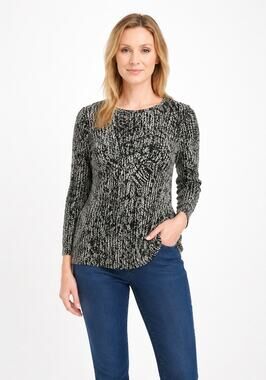 Erin London Black & White Tribal Print Long Sleeve Peplum Blouse Size Large